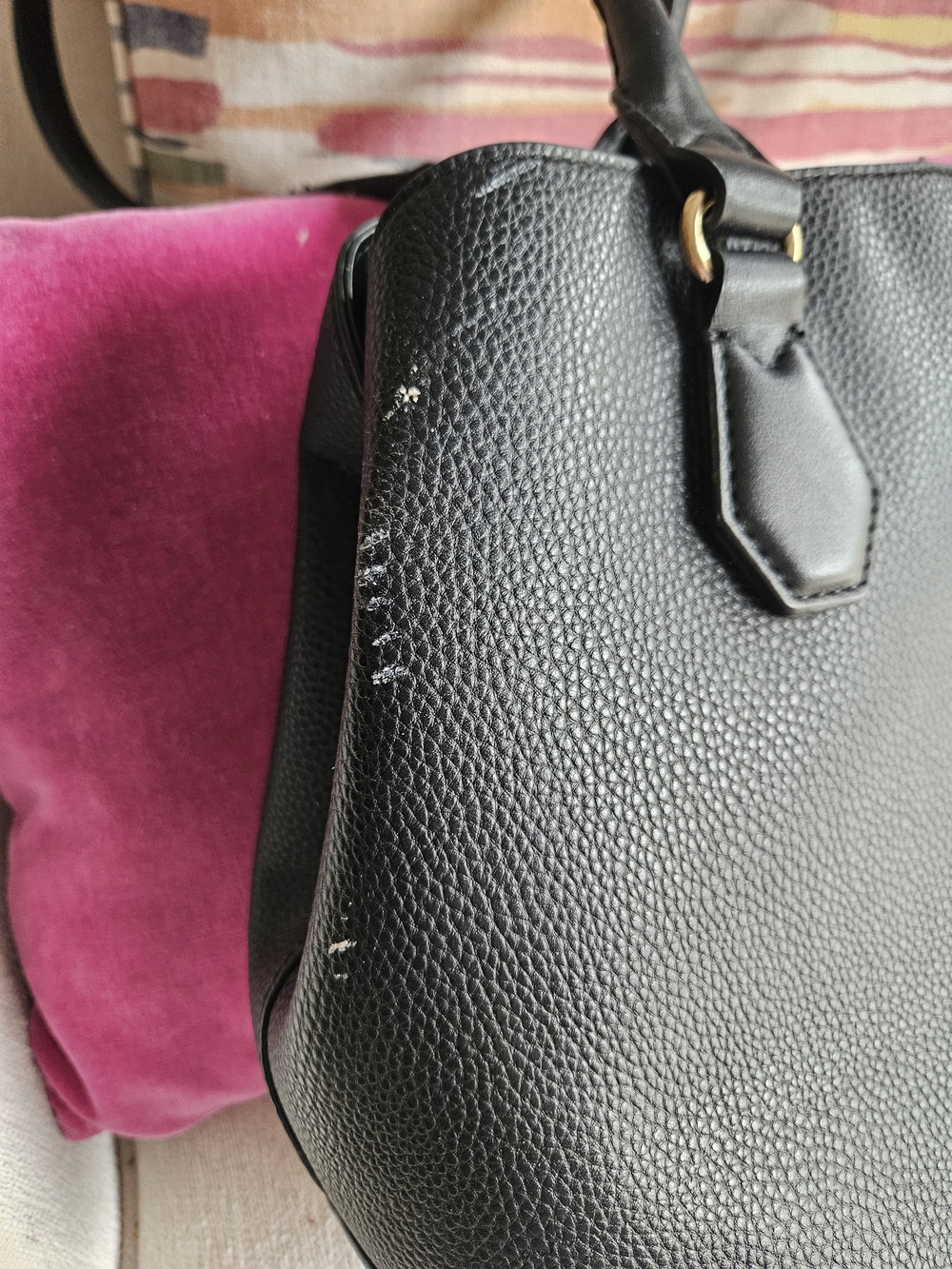 Nine West Black Pebbled Leather Satchel with Gold Accents - Picture 4 of 7